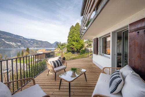 Leissigen Apartment | Bijou Lake Side Terrace - Panorama-Terrasse mit Seeblick