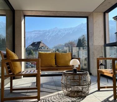 Central Interlaken Apartment | Modern Jungfrau View Apartment with Terrace and AC at Interlaken West Station