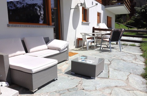 Chandolin Apartment | Outside: Apartment in a small building in Chandolin, sleeps 4, beautiful terrace with garden furnitu